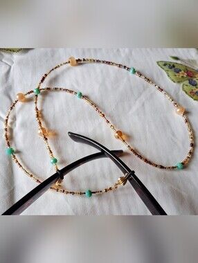 Beaded Eyeglass Chain - Gold, Turquoise Accent